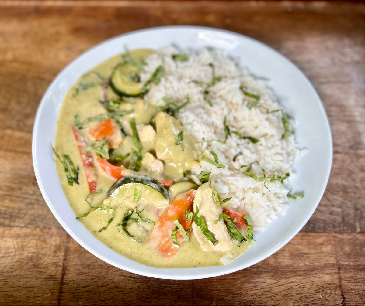 Green Curry Chicken & Veggies with Coconut Rice